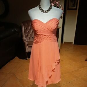 David's Bridal Strapless Coral Dress